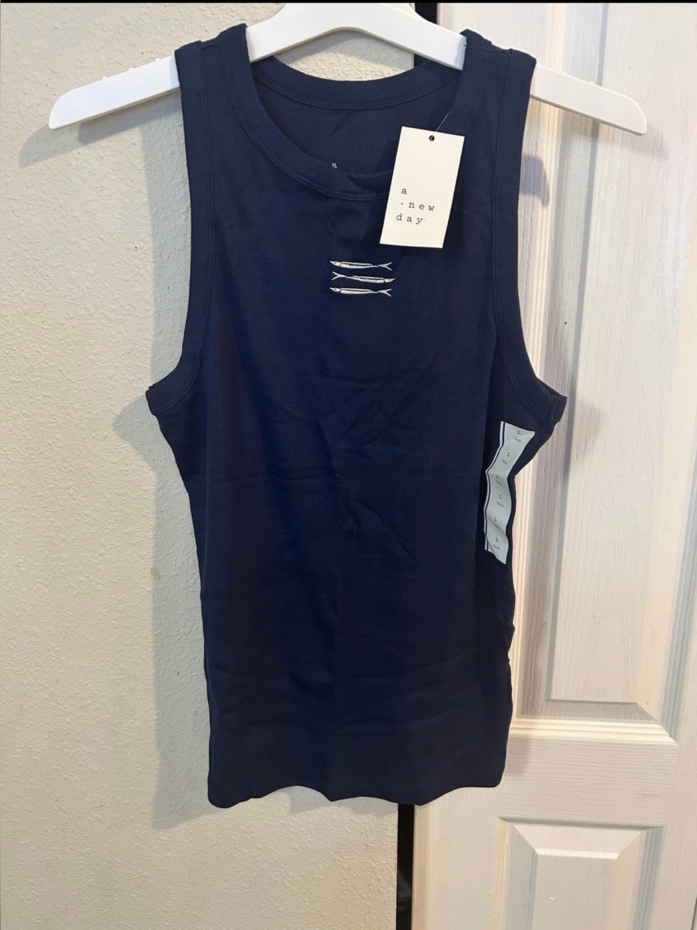 a new day Navy Ribbed Tank with Stitching Detail